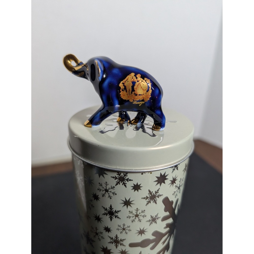 Vintage Limoges France Miniature Elephant Cobalt Blue & Gold